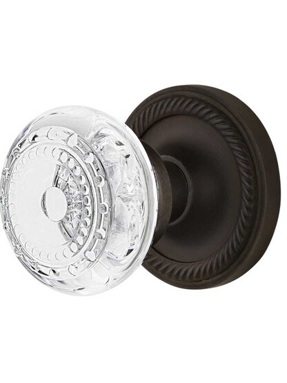 Rope Rosette Door Set with Meadows Crystal-Glass Knobs - 2 3/4 in Oil-Rubbed Bronze.